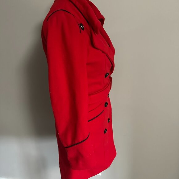 RED DOUBLE BREASTED WOOL PEACOAT - Picture 3 of 4